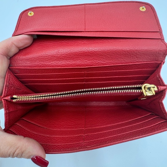 MIU MIU Leather Red long wallet n a detachable ID holder with Chain Like New - Picture 8 of 16